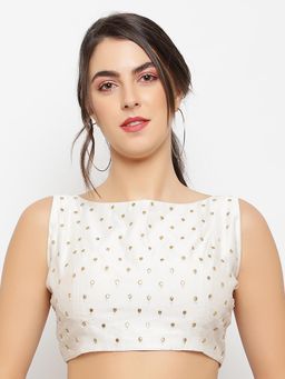 Palash - White Hand Embroidered Gota Chanderi Stitched Blouse