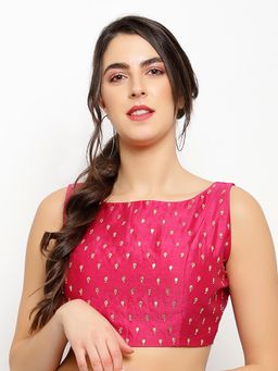 Palash - Pink Hand Embroidered Gota Chanderi Stitched Blouse