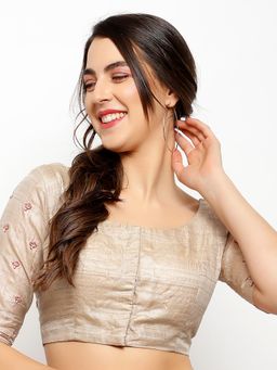 Palash - Beige Hand Embroidered Zardosi Tussar Silk Stitched Blouse