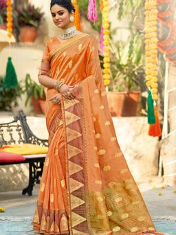 Odette - Orange Colour Organza Saree with Unstitched Blouse