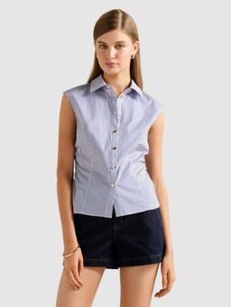 Forever New - Nova Ruched Stripe Collared Shirt