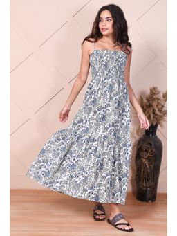 Aurelia - Womens White Floral Printed Cotton Fit and Flare Dress