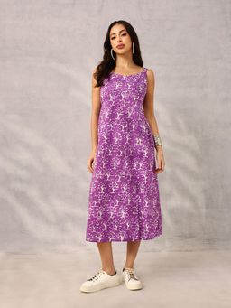 ISHIN - Purple Smart Workwear Printed Strappy Midi Dress