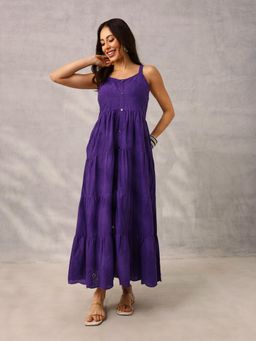 ISHIN - Purple Smart Casual Schiffli Maxi Dress