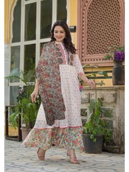 Juniper - Off White Floral Long Dress with Dupatta and Belt