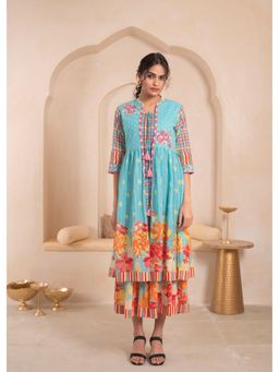 Juniper - Sky Blue Layered Flared Maxi Dress with Jacket