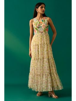 Wishful - Yellow Embroidered Fit and Flare Georgette Dress