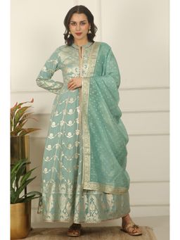 WISHFUL by W - Aqua Green Zari Embroidered Anarkali Kurta with Dupatta