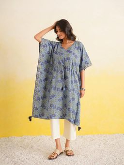 GOODHAND - Cotton Block Printed Kaftan Kurta For Women - Blue