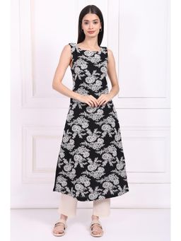 W - Black Embroidered A-Line Rayon Kurta