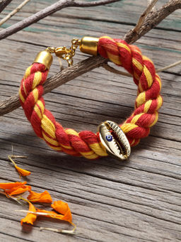 Dugran By Dugristyle - Red & Yellow Adjustable Bracelet with Pearls & Natural Stones