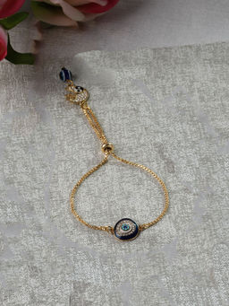 Dugran By Dugristyle - Blue & Gold Adjustable Bracelet with Pearls & Natural Stones