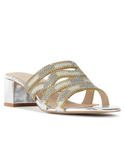 London Rag - Women Rhinestones and Bead Sandals Heels - Silver
