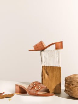 London Rag - Women Double Buckle Strap Sandals Heels - Tan