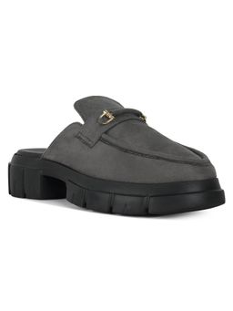 London Rag - Women Microfiber Penny Strap Mules Heels - Grey