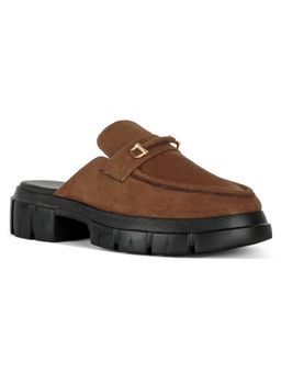 London Rag - Women Microfiber Penny Strap Mules Heels - Tan