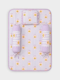 Mi Arcus - Printed Soft Cotton Baby Mattress Pillow And Bolsters Set- Lavender