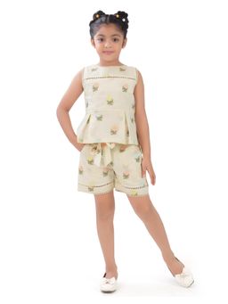 TINY GIRL - Girls Cream Cotton Sleeveless Top with Shorts