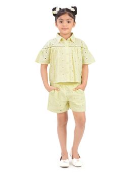 TINY GIRL - Girls Yellow Cotton Half Sleeves Top with Shorts