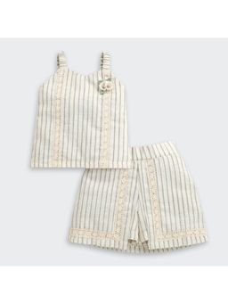 TINY GIRL - Girls Beige Polyester Sleeveless Top with Shorts