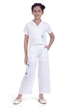 TINY GIRL - Girls White Polyester Half Sleeves Shirt with Pant