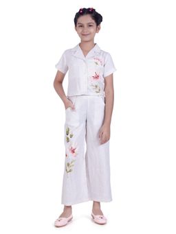 TINY GIRL - Girls Cream Polyester Half Sleeves Shirt with Pant