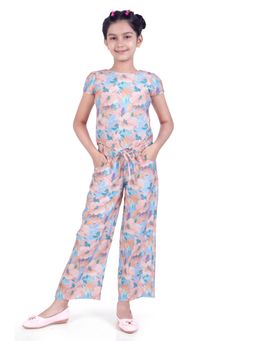 TINY GIRL - Girls Peach Polyester Half Sleeves Top with Pant