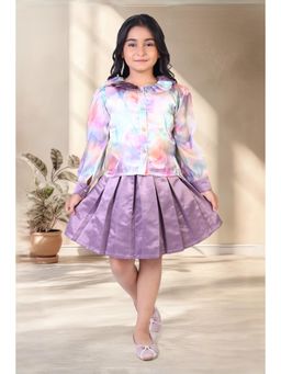 TINY GIRL - Girls Purple Polyester Full Sleeves Shirt with Skirt