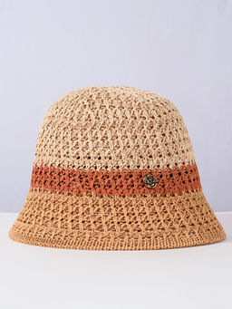 Hair Drama Co. - Crochet Beach Bucket Hat with Rose Charm - Shades of Beige