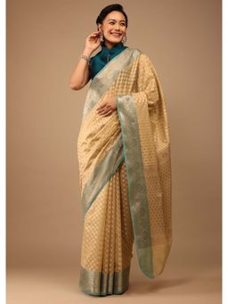 KALKI FASHION - Sahara Sun Yellow Saree in Banarsi Chanderi and Pure Handloom with Unstitched Blouse