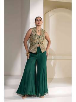 Rasasvada - Green Embroidered Jacket With Sharara