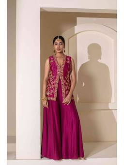 Rasasvada - Maroon Embroidered Jacket With Sharara