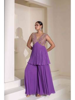Rasasvada - Lavender Embroidered Peplum Top With Sharara