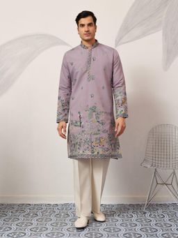 Odette - Lavender Silk Blend Embroidered Stitched Kurta and Pant