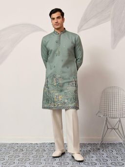 Odette - Pista Silk Blend Embroidered Stitched Kurta and Pant