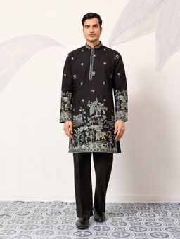 Odette - Black Silk Blend Embroidered Stitched Kurta and Pant