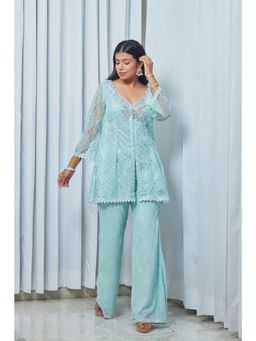 Saaj by Ankita - Blue Mirror & Sequin Cut-Work Co-Ord Set