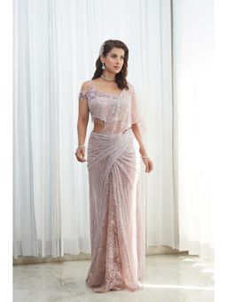 Saaj by Ankita - Pink Pre-Draped Fish-Cut Saree with Stitched Blouse
