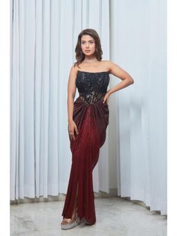 Saaj by Ankita - Wine Corset Gown With Metallic Drape