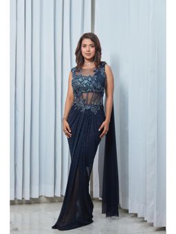 Saaj by Ankita - Blue Corset Gown With Sequin Embroidery