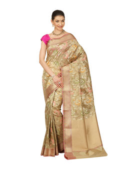 Banarasi Silk Works - Women Beige Pure Handloom Saree with Unstitched Blouse
