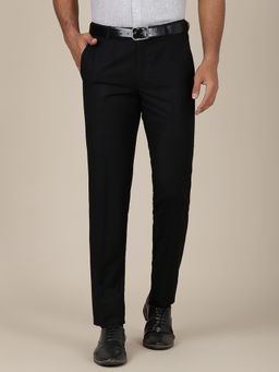 Metal - Mens Slim Fit Black Terry Rayon Solid Formal Trouser