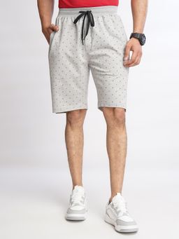 JadeBlue - Mens Light Grey Cotton Slim Fit Printed Shorts
