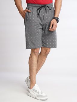 JadeBlue - Mens Dark Grey Cotton Slim Fit Printed Shorts