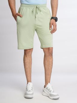 JadeBlue - Mens Light Green Cotton Slim Fit Solid Shorts