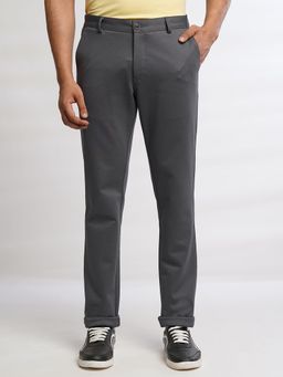 JadeBlue - Mens Grey Blended Solid Regular Fit Casual Trouser