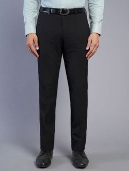 JB Studio - Mens Black Terry Rayon Slim Fit Solid Formal Trouser