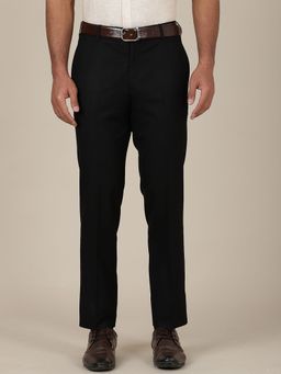 Metal - Mens Black Terry Rayon Slim Fit Checked Formal Trouser