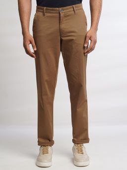 Greenfibre - Mens Slim Fit Brown Cotton Casual Trouser