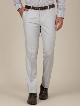 Metal - Mens Light Grey Slim Fit Solid Terry Rayon Formal Trouser